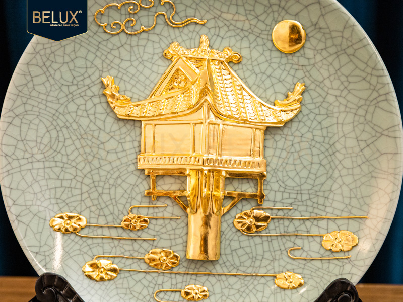 Đĩa Chùa Một Cột Dát Vàng 24k D20